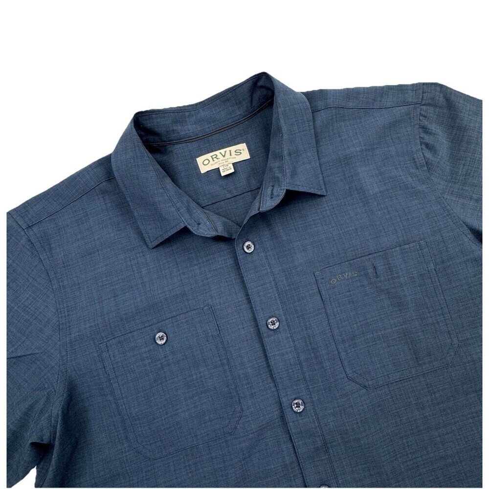 Orvis Button Down Shirt Mens L Blue Short Sleeve Lightweight Casual